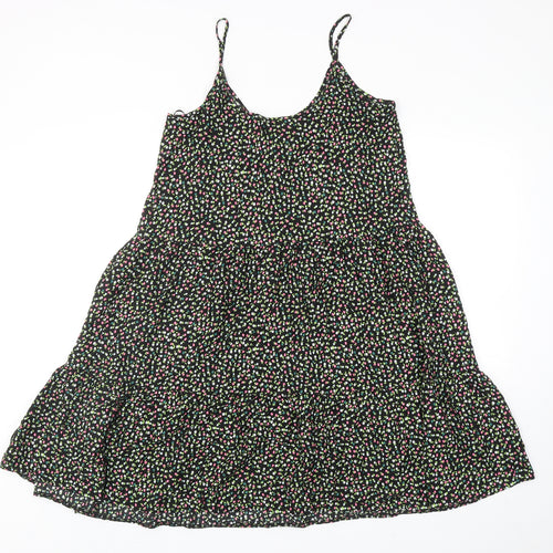 Marks and Spencer Womens Black Floral Viscose A-Line Size 8 Scoop Neck Pullover - Tiered