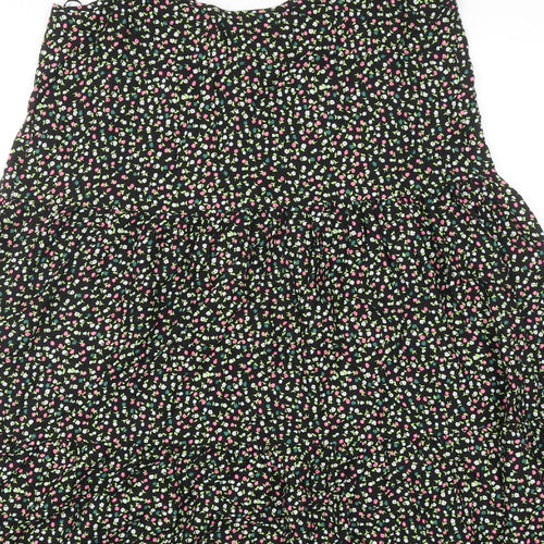 Marks and Spencer Womens Black Floral Viscose A-Line Size 8 Scoop Neck Pullover - Tiered