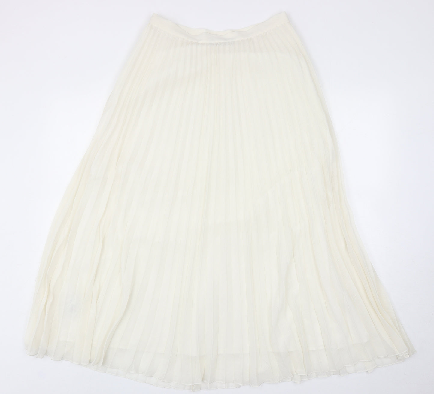 Marks and Spencer Womens Ivory Polyester Pleated Skirt Size 10 Zip