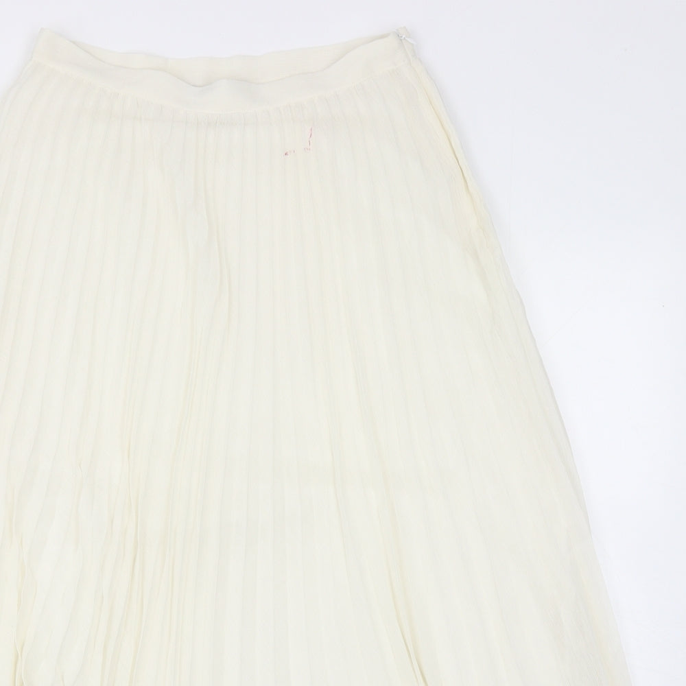 Marks and Spencer Womens Ivory Polyester Pleated Skirt Size 10 Zip