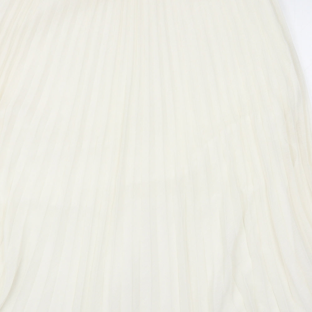 Marks and Spencer Womens Ivory Polyester Pleated Skirt Size 10 Zip
