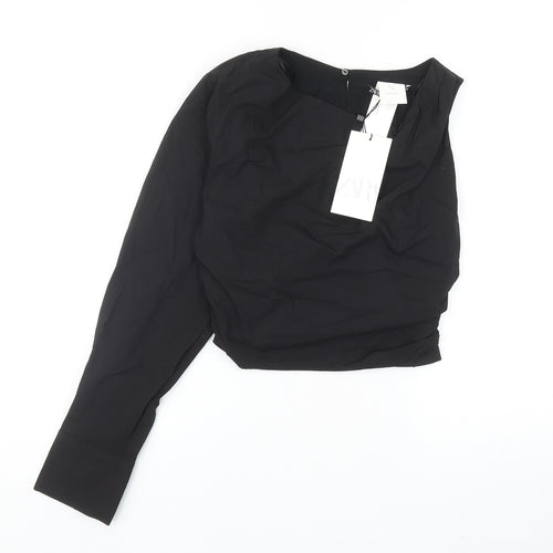 Zara Womens Black Cotton Basic Blouse Size XS One Shoulder - Ruched