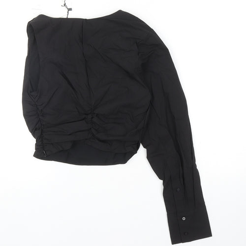 Zara Womens Black Cotton Basic Blouse Size XS One Shoulder - Ruched