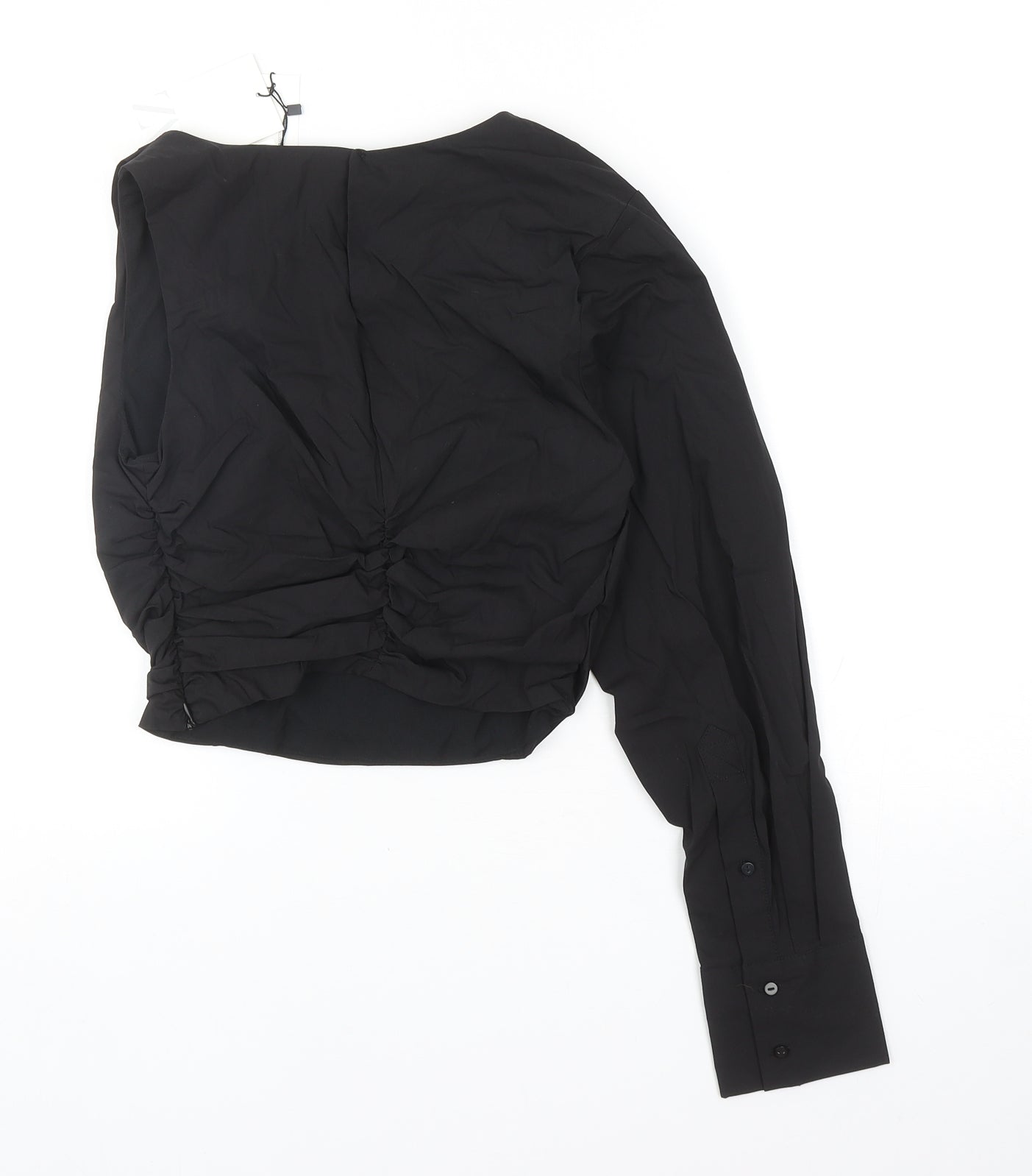 Zara Womens Black Cotton Basic Blouse Size XS One Shoulder - Ruched