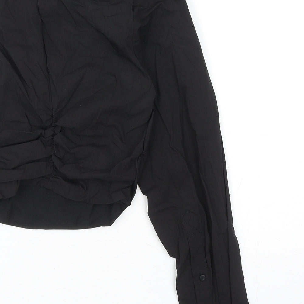 Zara Womens Black Cotton Basic Blouse Size XS One Shoulder - Ruched