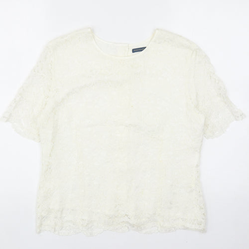 Debenhams Womens Ivory Floral Viscose Basic T-Shirt Size 14 Scoop Neck