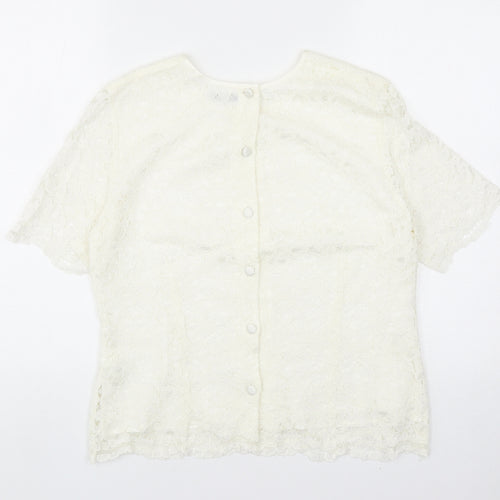 Debenhams Womens Ivory Floral Viscose Basic T-Shirt Size 14 Scoop Neck