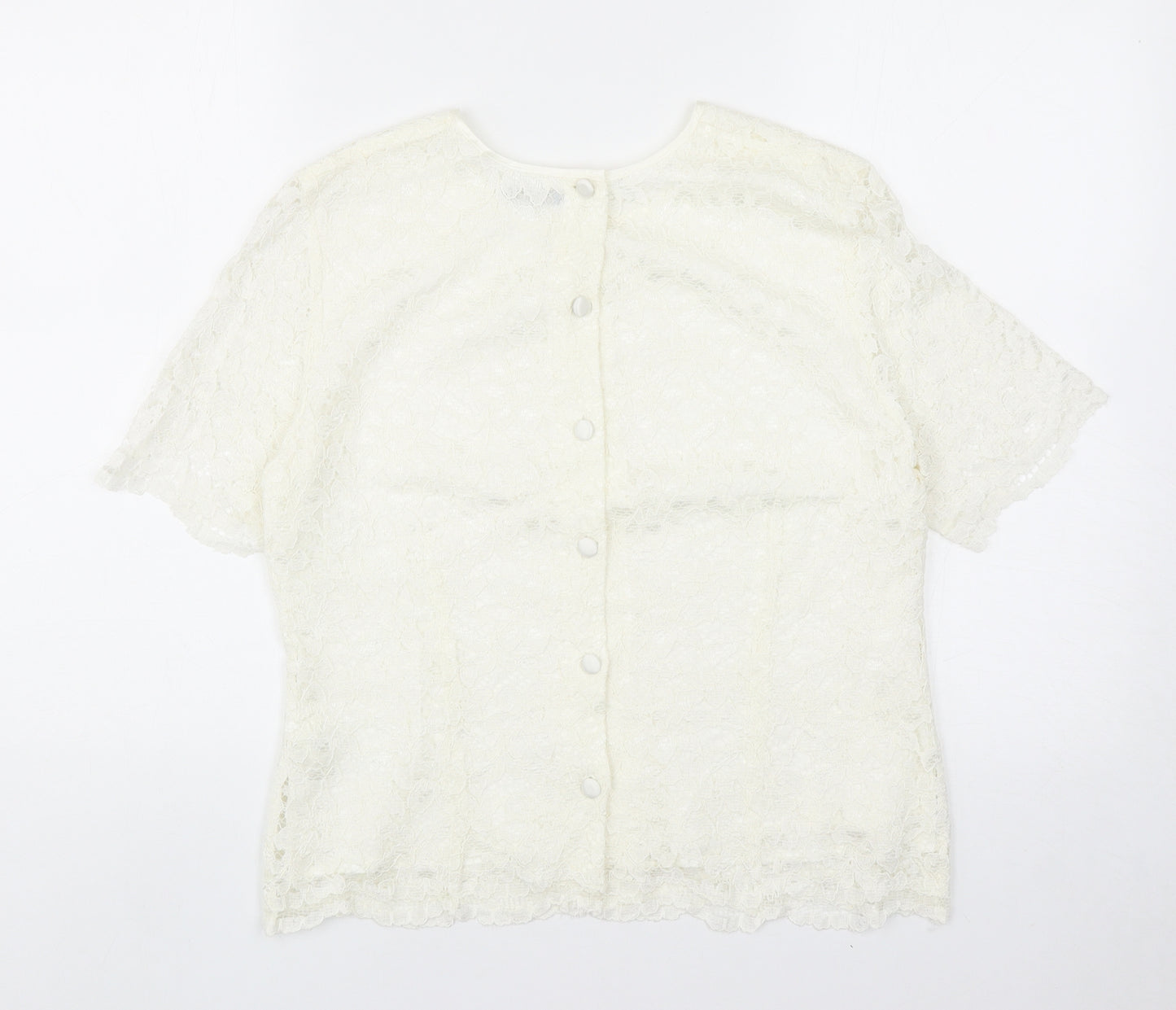 Debenhams Womens Ivory Floral Viscose Basic T-Shirt Size 14 Scoop Neck