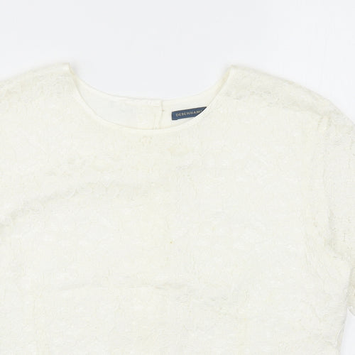 Debenhams Womens Ivory Floral Viscose Basic T-Shirt Size 14 Scoop Neck