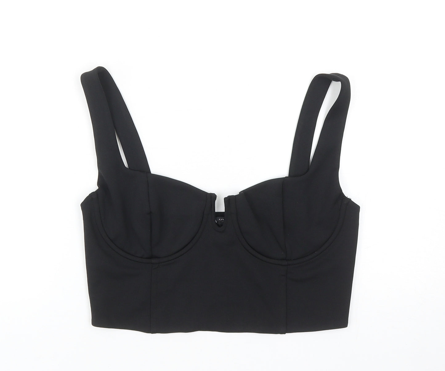 Zara Womens Black Polyester Cropped Tank Size L V-Neck