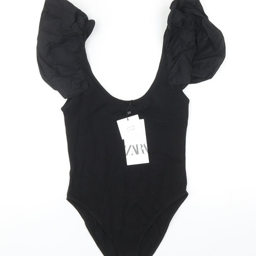 Zara Womens Black Cotton Bodysuit One-Piece Size S Snap