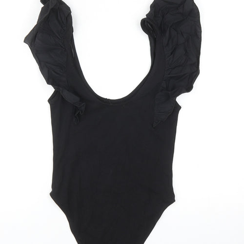 Zara Womens Black Cotton Bodysuit One-Piece Size S Snap