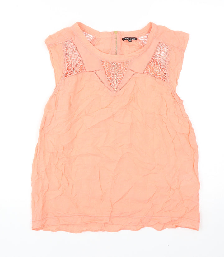 Warehouse Womens Orange Cotton Basic Tank Size 12 Boat Neck - Lace Detail