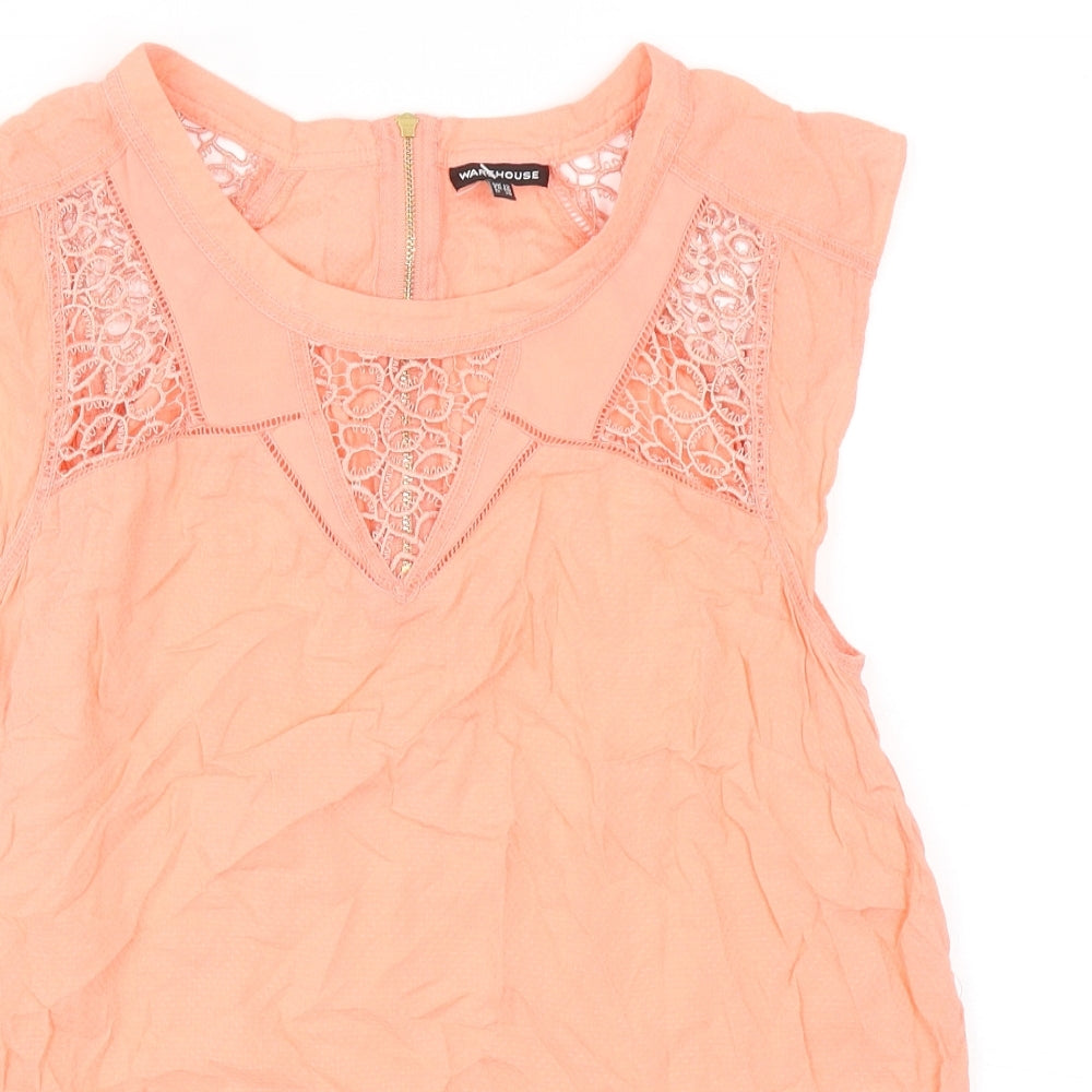 Warehouse Womens Orange Cotton Basic Tank Size 12 Boat Neck - Lace Detail