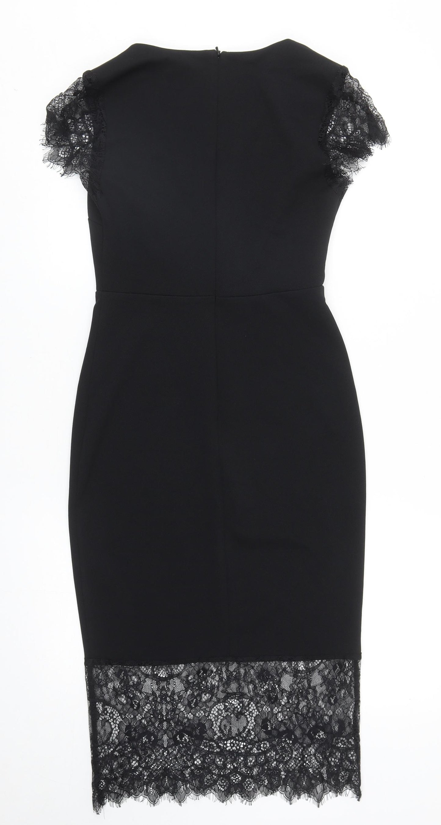 ASOS Womens Black Polyester Pencil Dress Size 8 V-Neck Zip - Lace trim