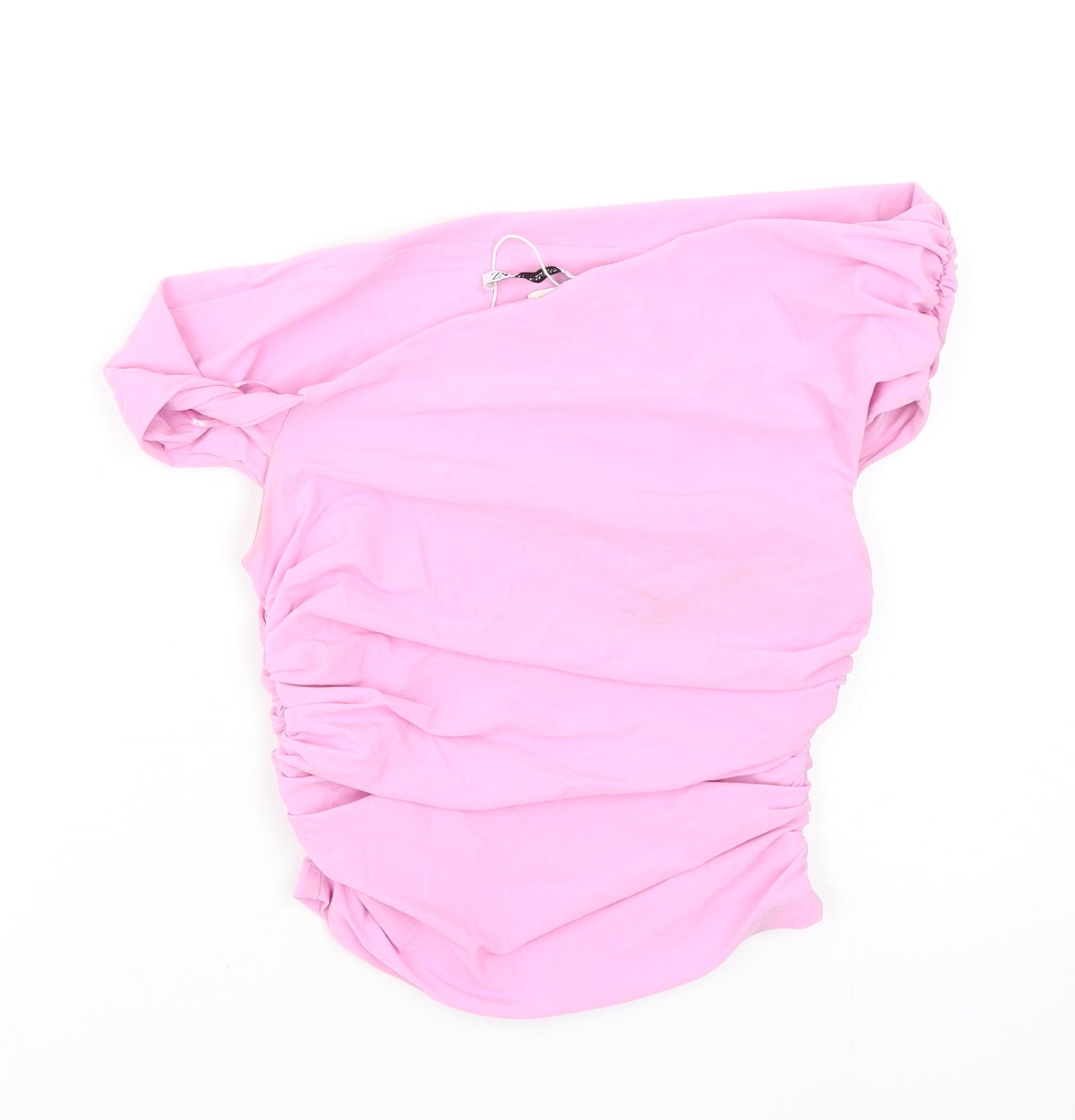 Zara Womens Pink Polyester Cropped Blouse Size S Off the Shoulder