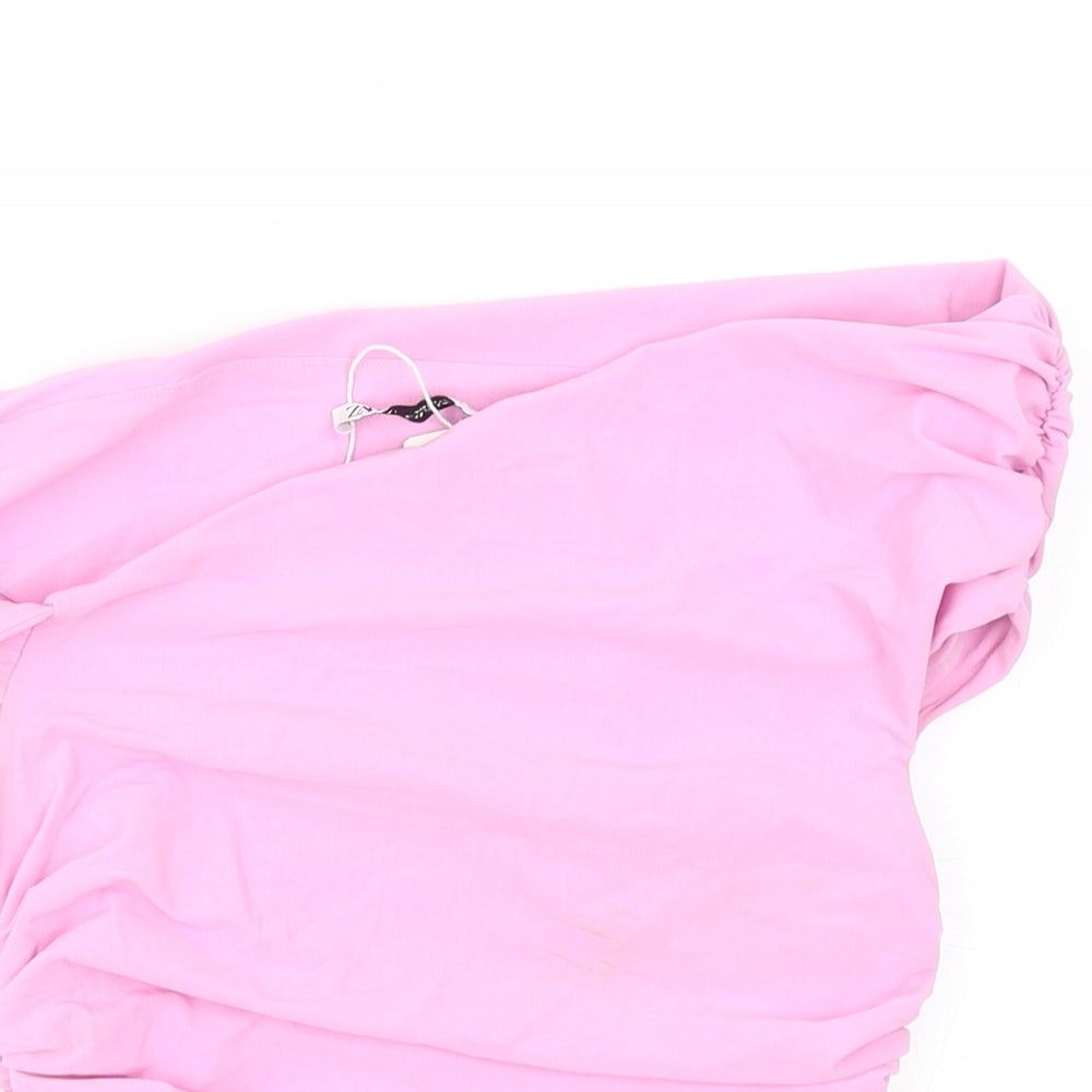 Zara Womens Pink Polyester Cropped Blouse Size S Off the Shoulder