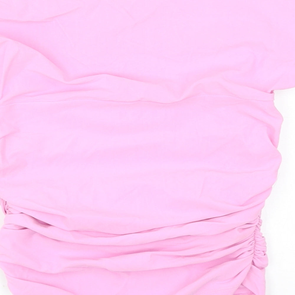 Zara Womens Pink Polyester Cropped Blouse Size S Off the Shoulder