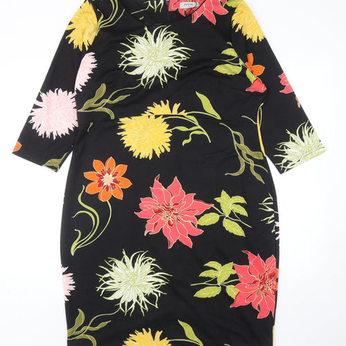 Soon Womens Black Floral Polyester Sheath Size 8 Boat Neck Zip