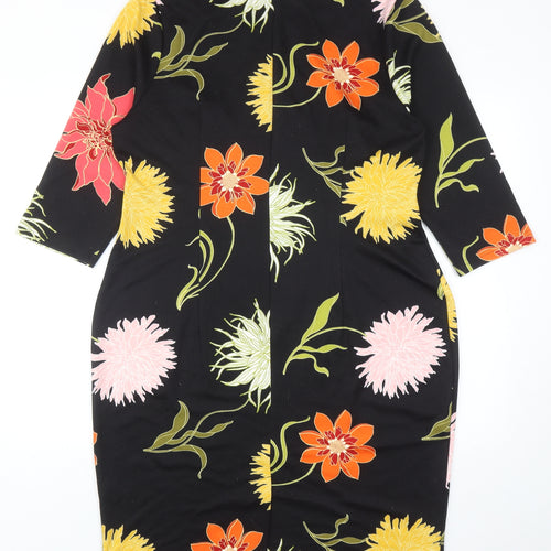 Soon Womens Black Floral Polyester Sheath Size 8 Boat Neck Zip