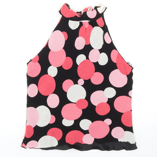 Spirit Womens Black Polka Dot Viscose Basic Blouse Size 12 Round Neck