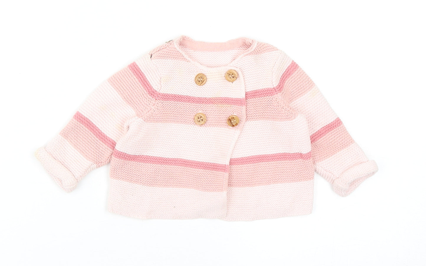 Mothercare Girls Pink Striped Cotton Cardigan Jumper Size 0-3 Months Button