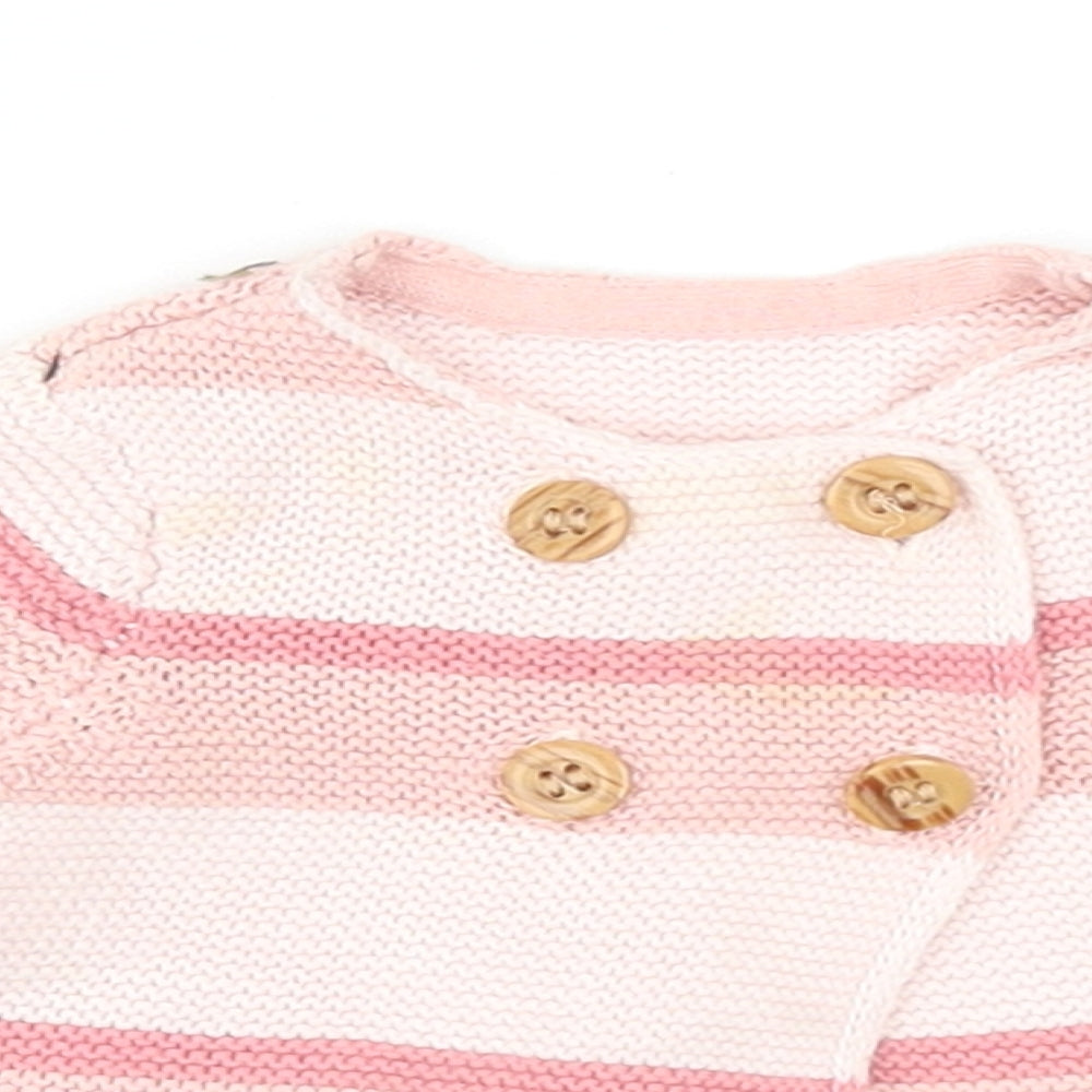 Mothercare Girls Pink Striped Cotton Cardigan Jumper Size 0-3 Months Button