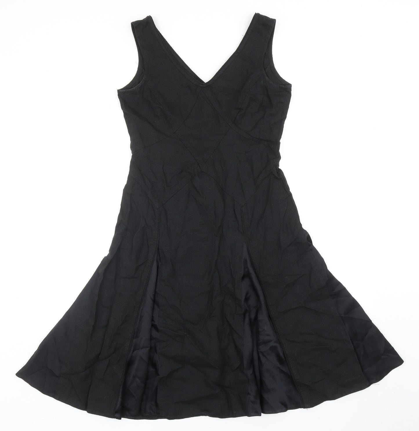 Sticky Fingers Womens Black Linen Skater Dress Size 10 V-Neck Zip
