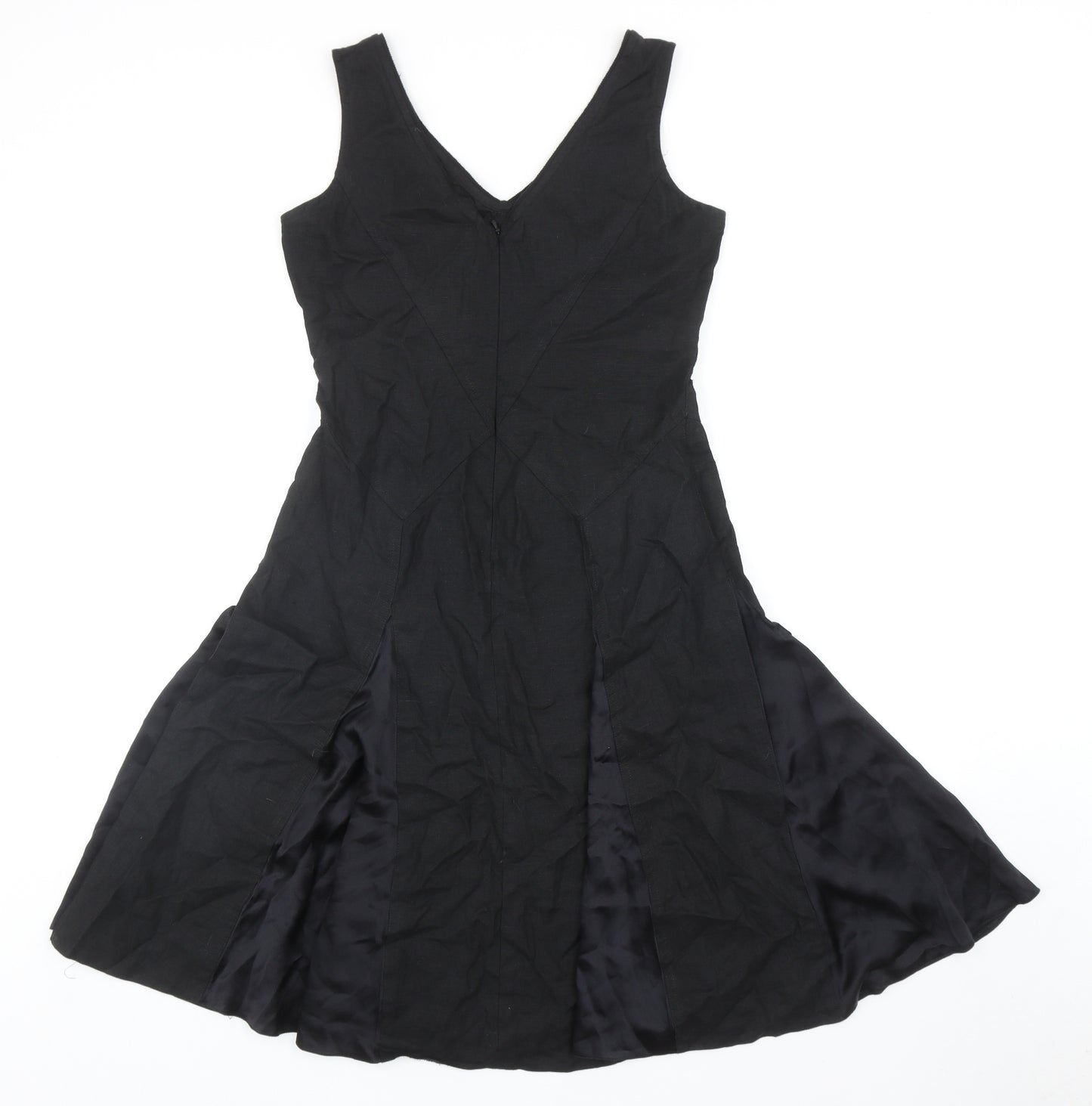Sticky Fingers Womens Black Linen Skater Dress Size 10 V-Neck Zip