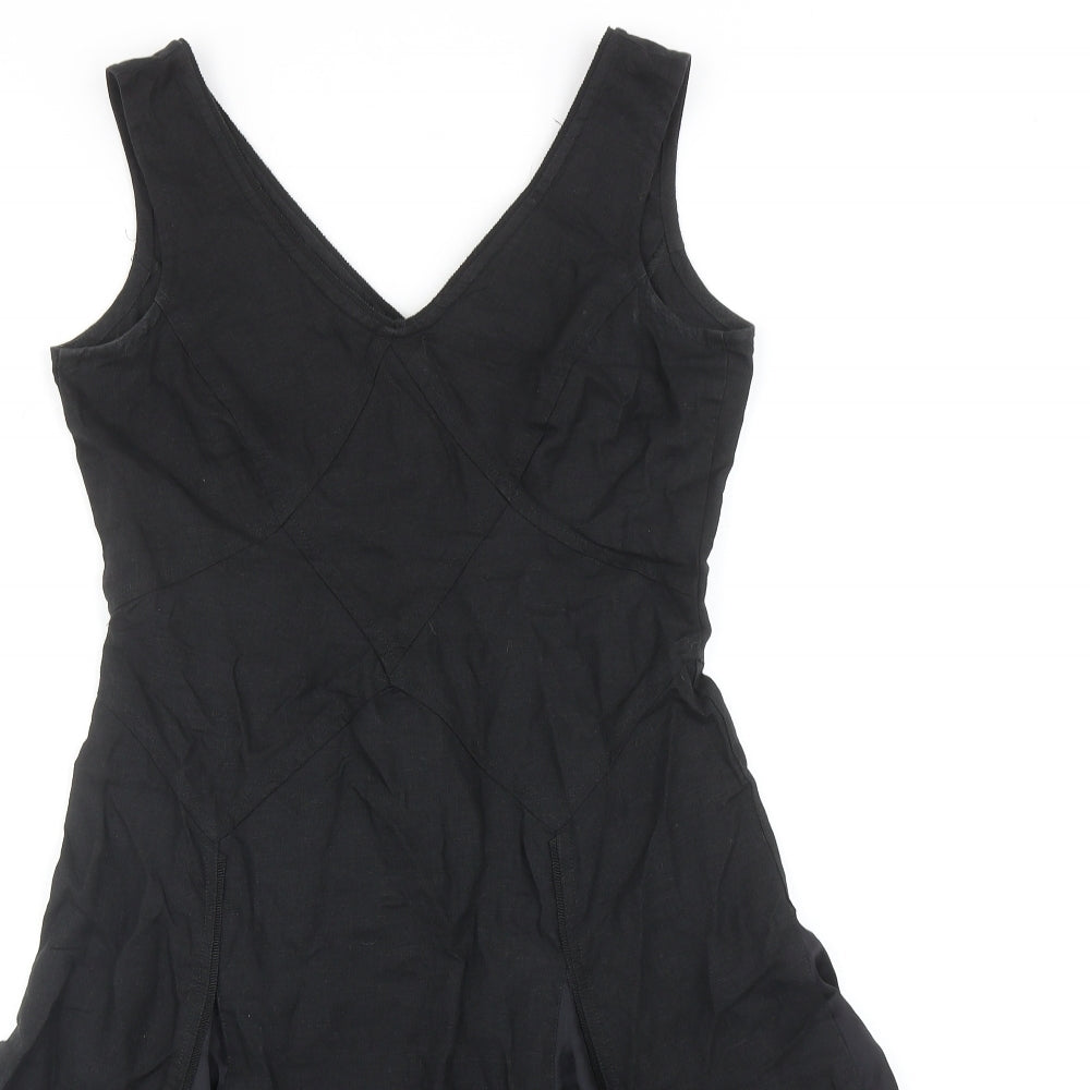 Sticky Fingers Womens Black Linen Skater Dress Size 10 V-Neck Zip