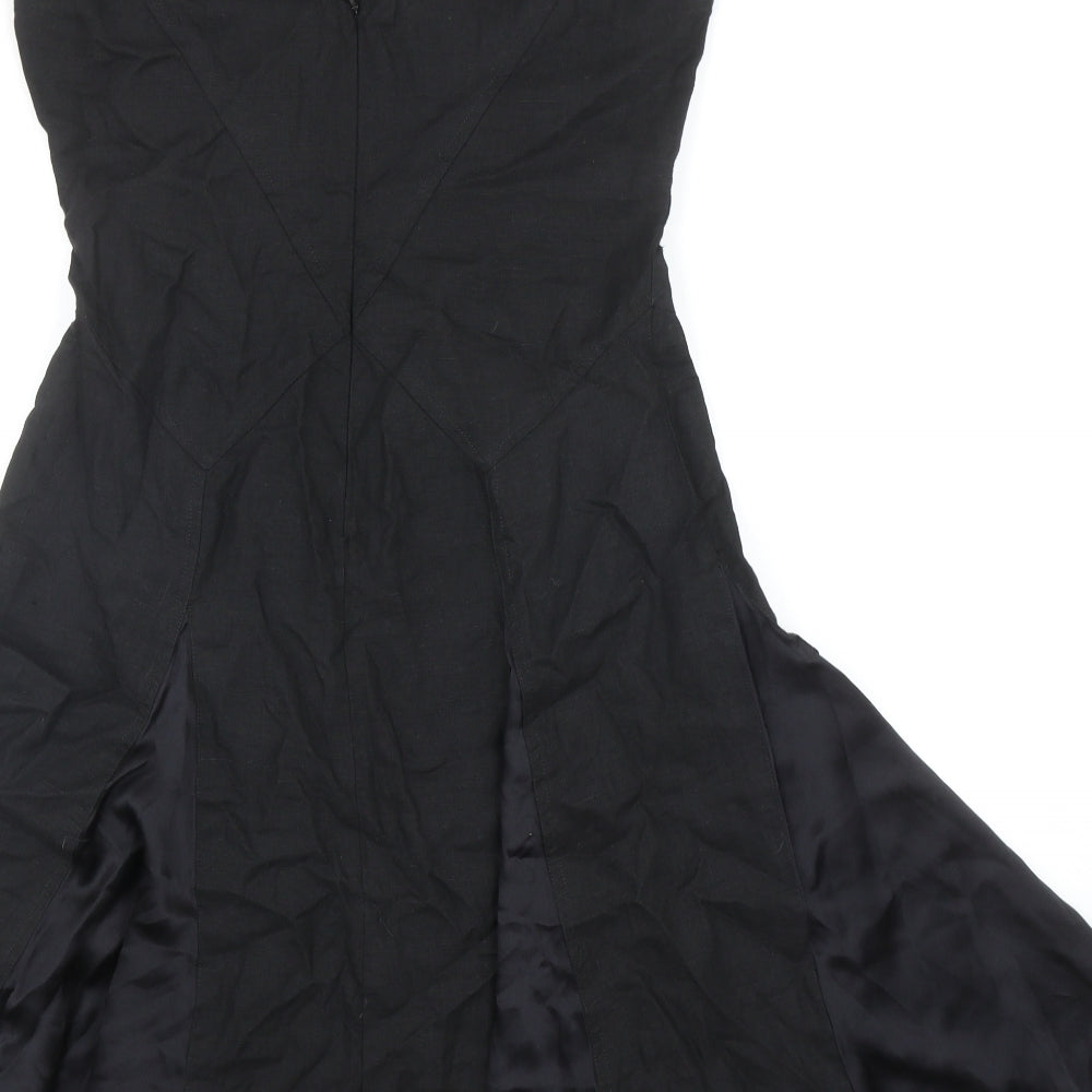 Sticky Fingers Womens Black Linen Skater Dress Size 10 V-Neck Zip