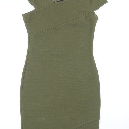 Miss Selfridge Womens Green Polyester Bodycon Size 10 V-Neck Pullover
