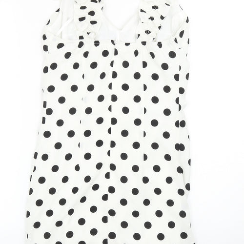 Preworn Womens White Polka Dot Polyester Bodycon Size S V-Neck Zip
