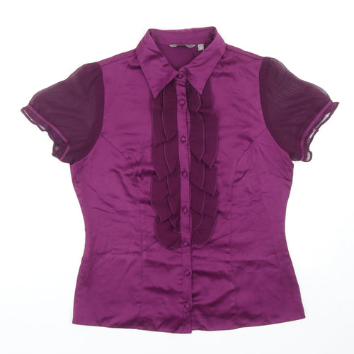 Mia Moda Womens Purple Polyester Basic Button-Up Size 12 Collared