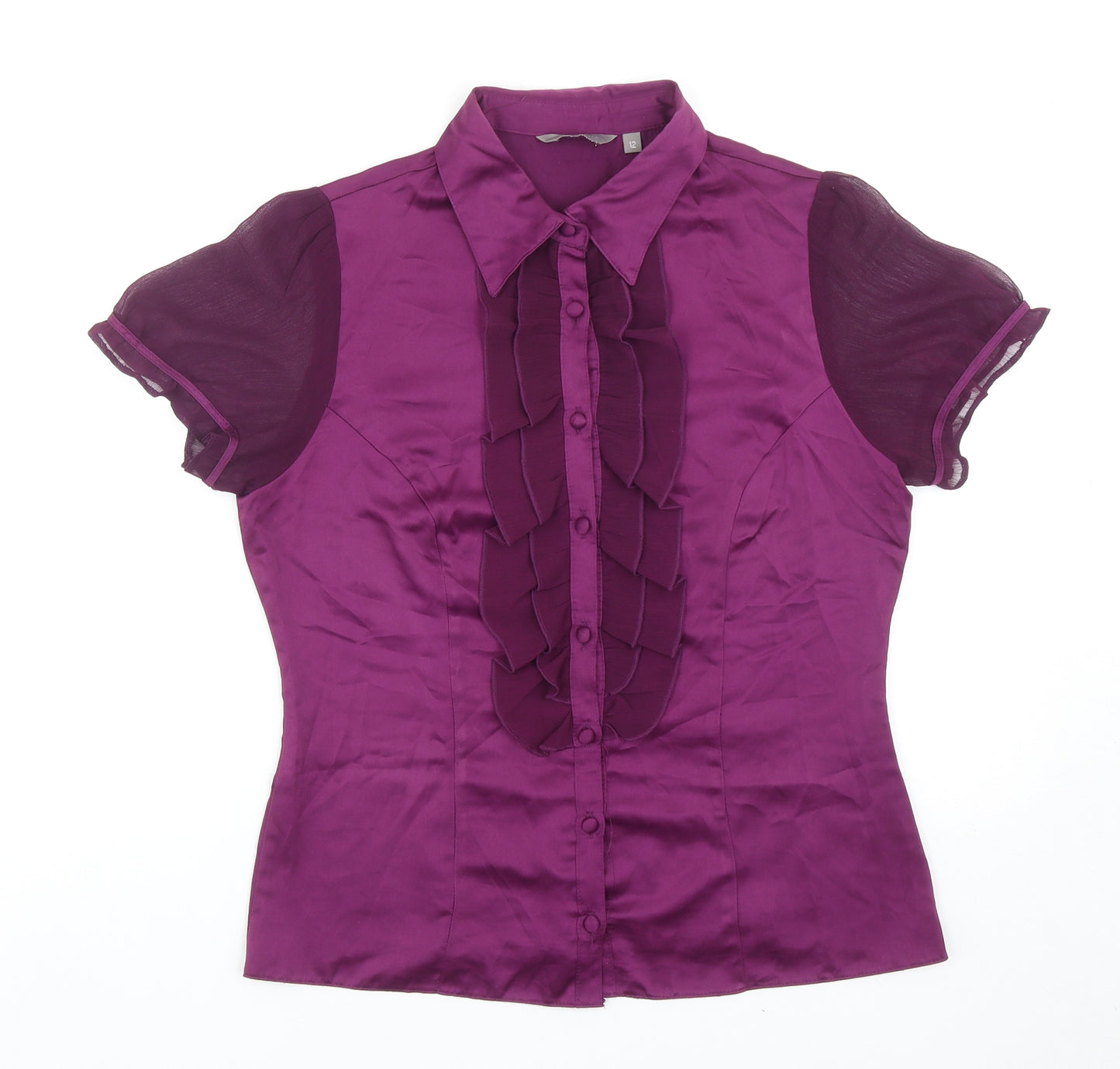 Mia Moda Womens Purple Polyester Basic Button-Up Size 12 Collared