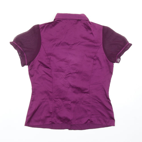 Mia Moda Womens Purple Polyester Basic Button-Up Size 12 Collared