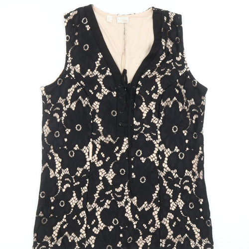 Body Flirt Womens Black Floral Polyamide Basic Blouse Size S V-Neck - Lace Overlay