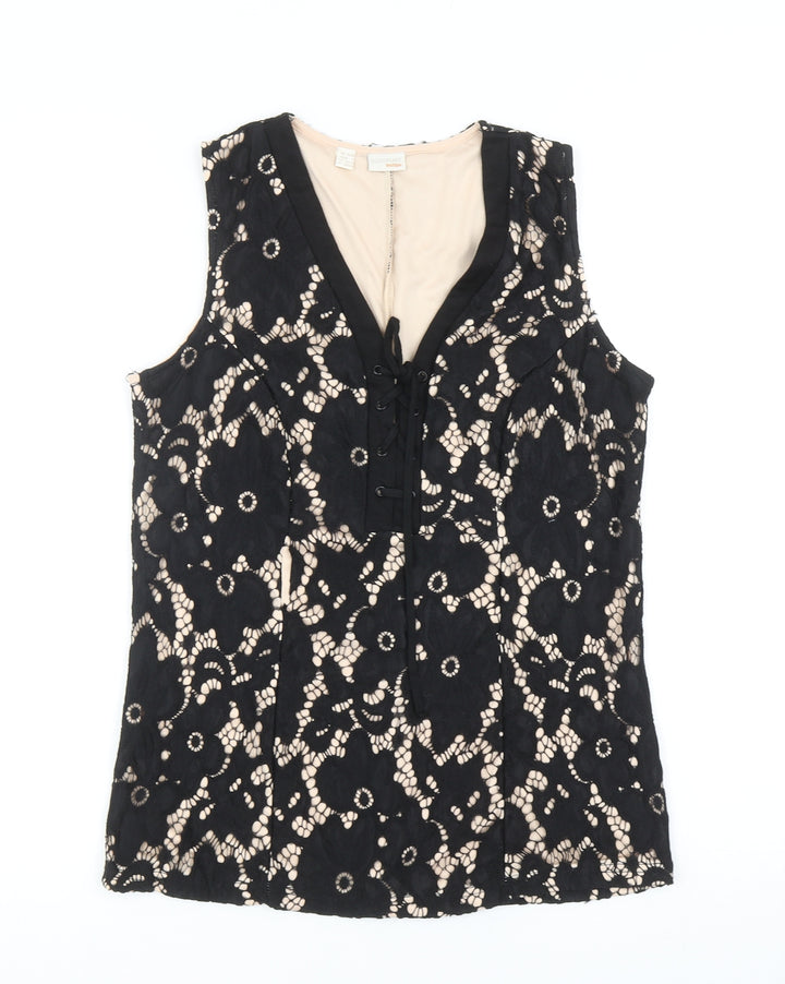 Body Flirt Womens Black Floral Polyamide Basic Blouse Size S V-Neck - Lace Overlay