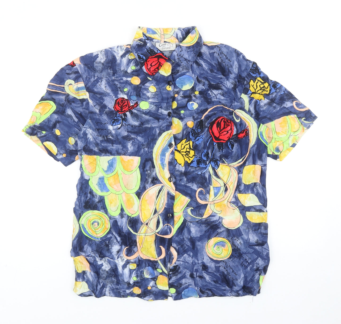 Casali Womens Blue Geometric Viscose Basic Button-Up Size 14 Collared