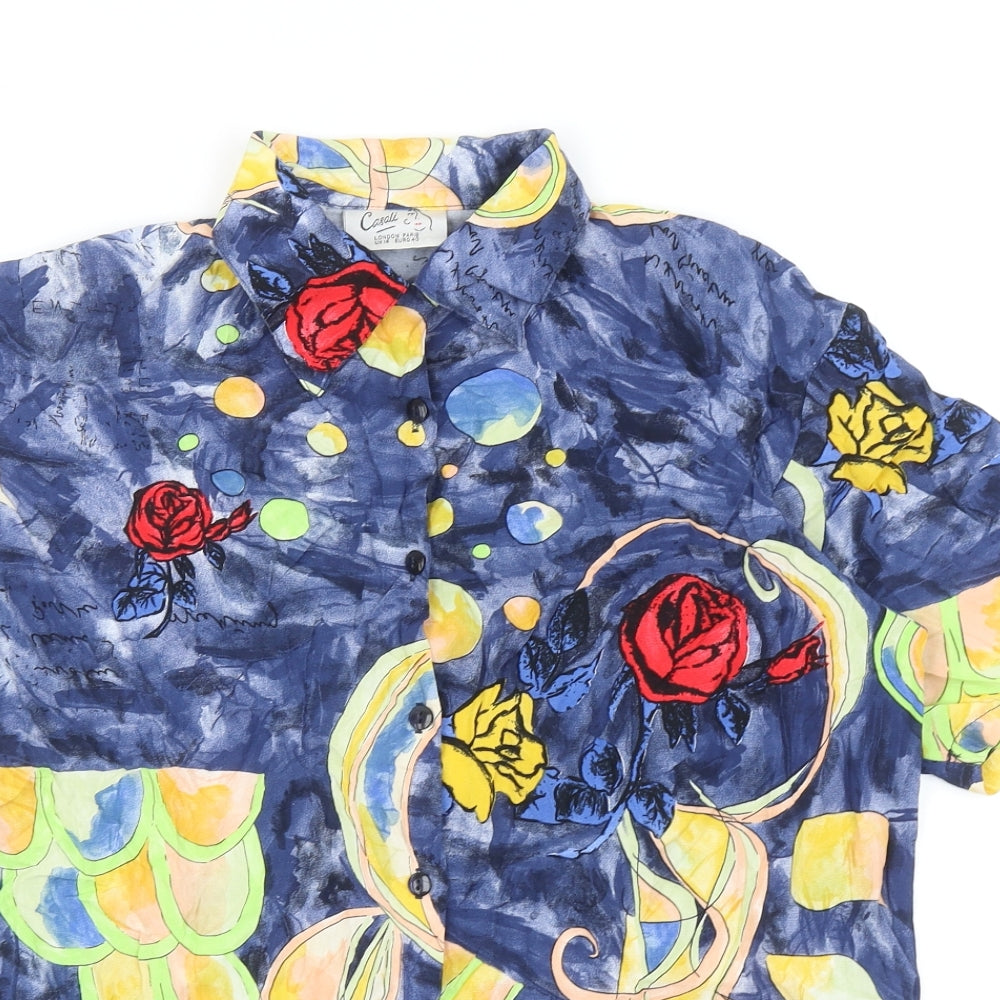 Casali Womens Blue Geometric Viscose Basic Button-Up Size 14 Collared