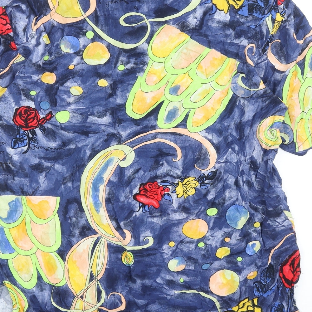 Casali Womens Blue Geometric Viscose Basic Button-Up Size 14 Collared