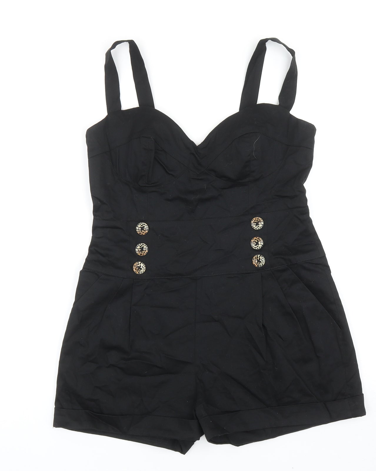 Elise Ryan Womens Black Cotton Playsuit One-Piece Size 14 Zip