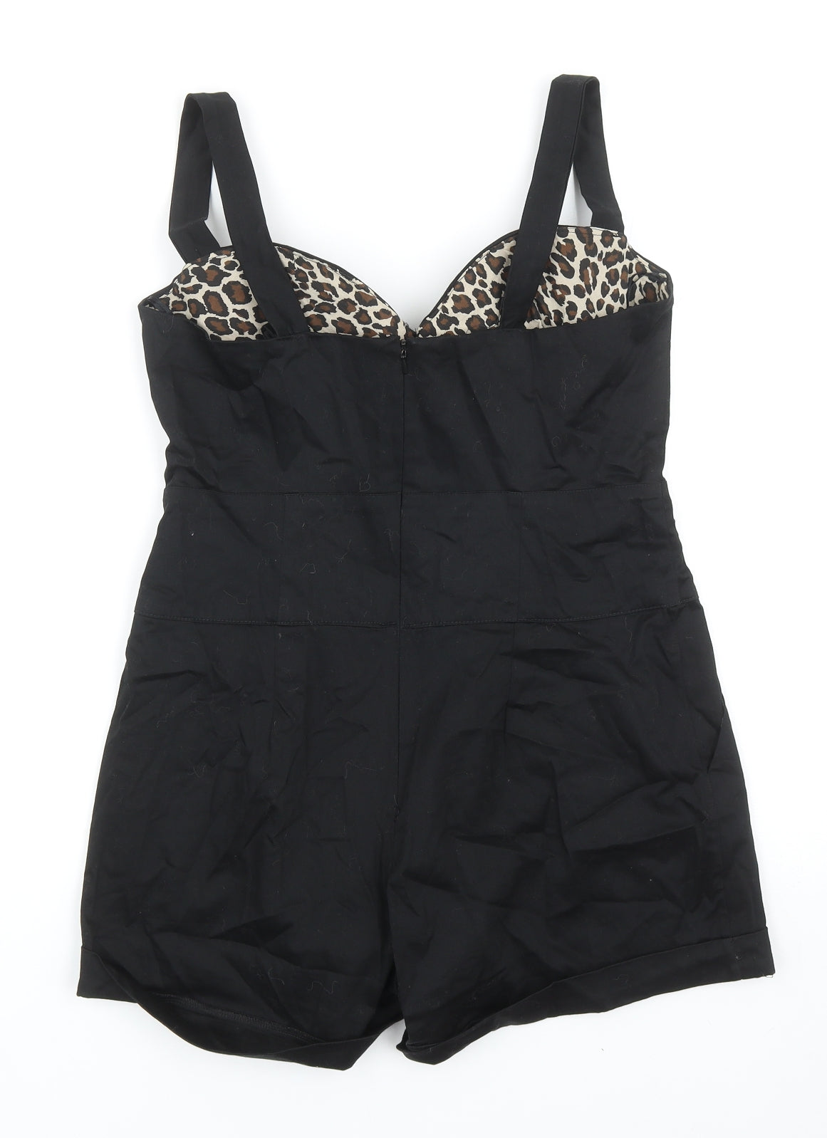 Elise Ryan Womens Black Cotton Playsuit One-Piece Size 14 Zip