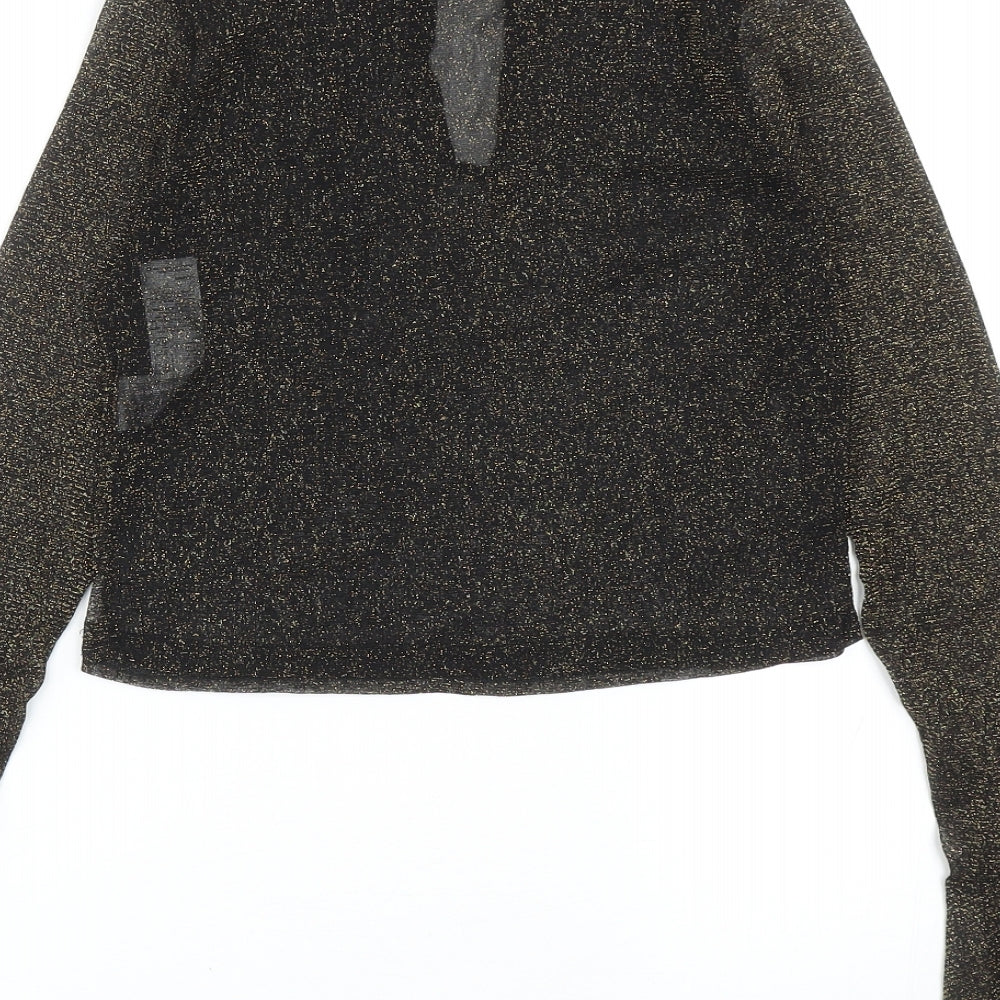 Boohoo Womens Black Nylon Basic Blouse Size 10 Mock Neck