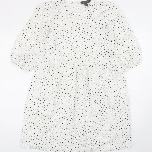 Primark Womens White Polka Dot Polyester A-Line Size 6 Round Neck Button