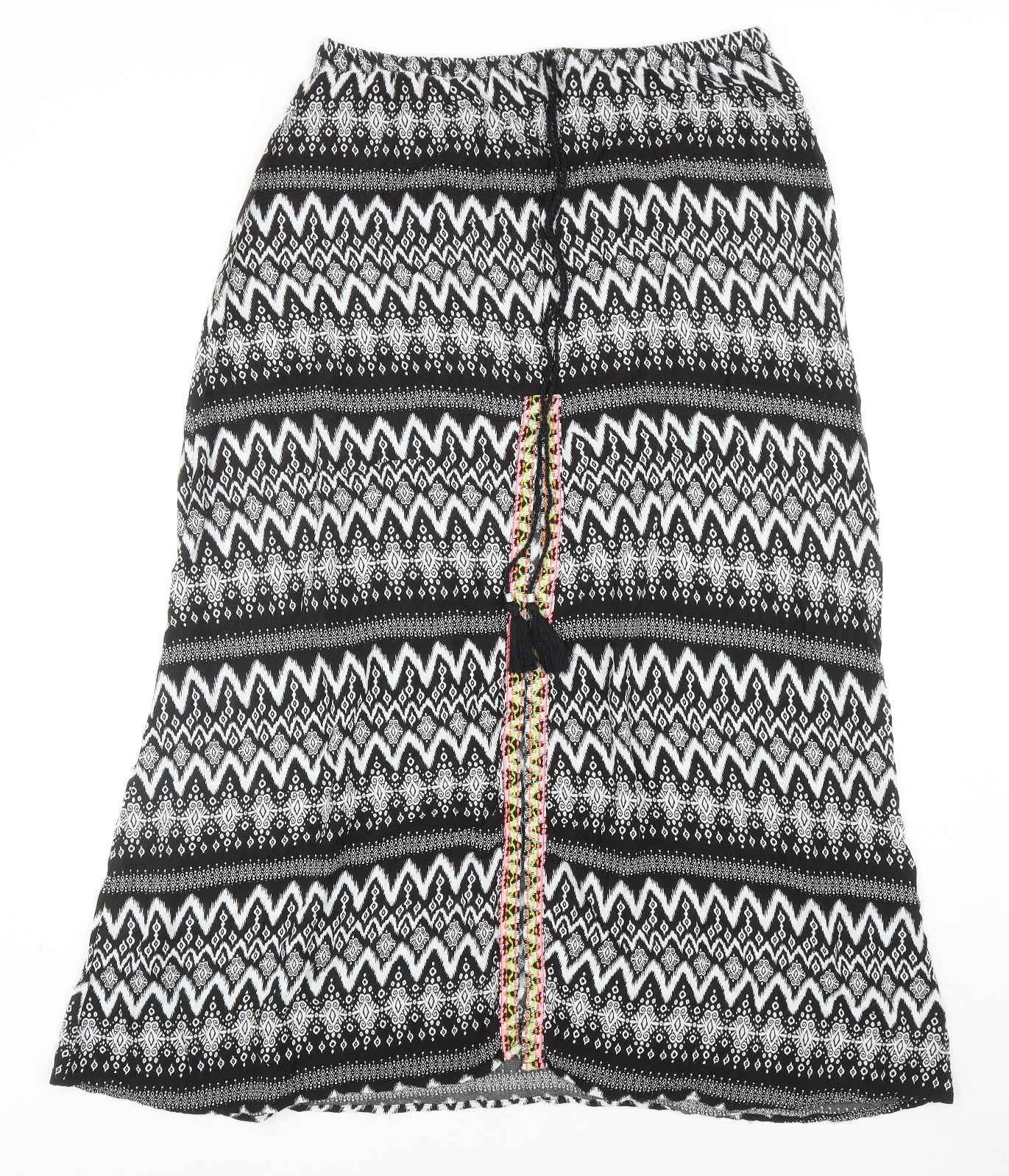 poapaya Womens Black Geometric Viscose A-Line Skirt Size 16 Drawstring