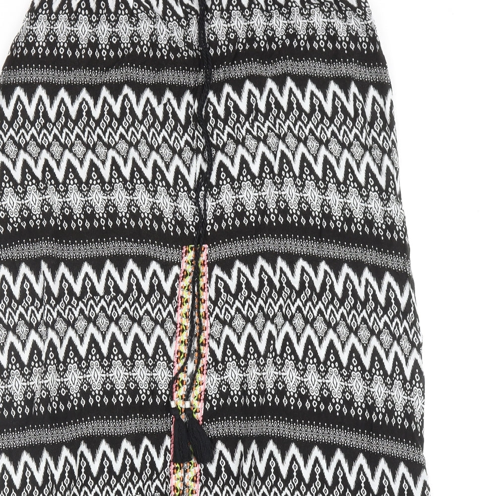poapaya Womens Black Geometric Viscose A-Line Skirt Size 16 Drawstring