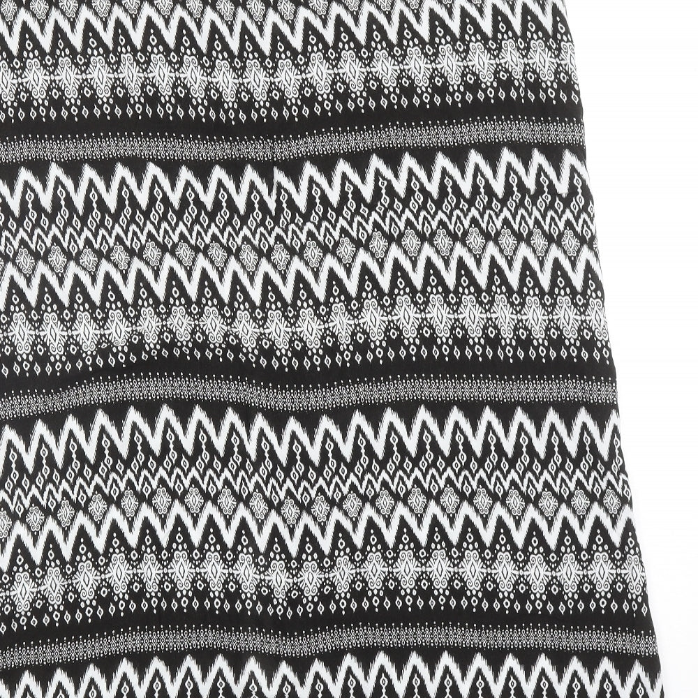 poapaya Womens Black Geometric Viscose A-Line Skirt Size 16 Drawstring
