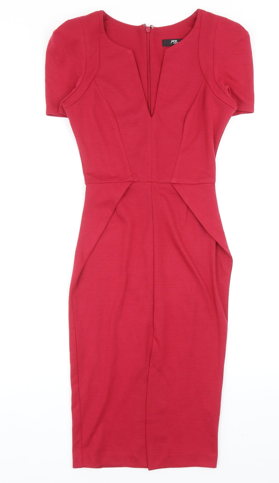 Jane Norman Womens Red Polyester Sheath Size 6 V-Neck Zip