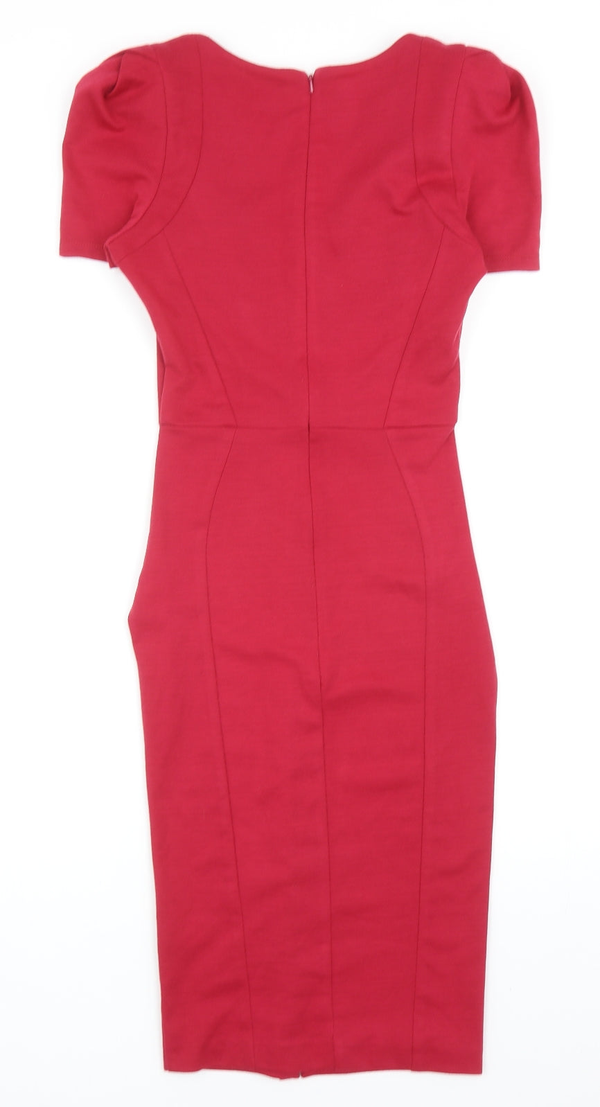 Jane Norman Womens Red Polyester Sheath Size 6 V-Neck Zip